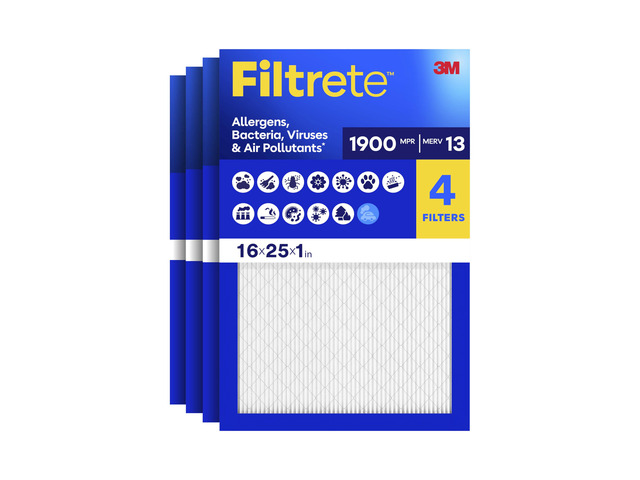 16x25x1 Air Filter, MERV 13 MPR 1900, Allergens, Bacteria, Viruses & Air Pollutants, 3-Month AC/Furnace Filter, Cleaner Air Reliable Airflow, 4...