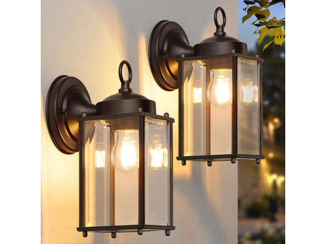Outdoor Wall Lantern, Exterior Waterproof Wall Sconce Light Fixtures, Dark Chocolate Front Door Lighting, Anti-Rust Porch Lamp, 2 Pack