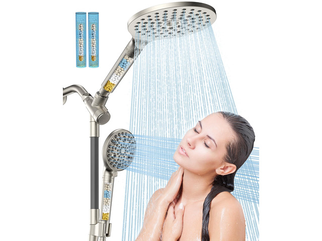 21-Setting Dual Filtered Handheld Shower Head Combo, Brushed Nickle Upgraded High Pressure Rainfall Showerhead Set with Filter, Power Wash, Removes...