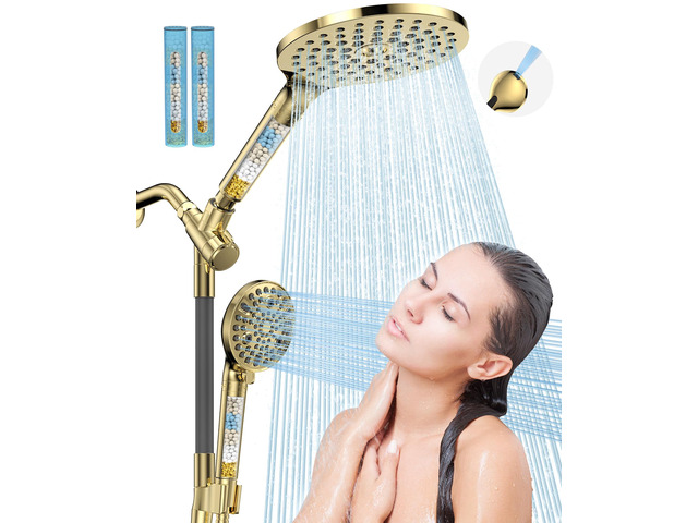 21-Setting Dual Filtered Handheld Shower Heads Combo, Modern Gold Upgraded High Pressure Rainfall Showerhead Set with Filter, Power Wash, Removes...