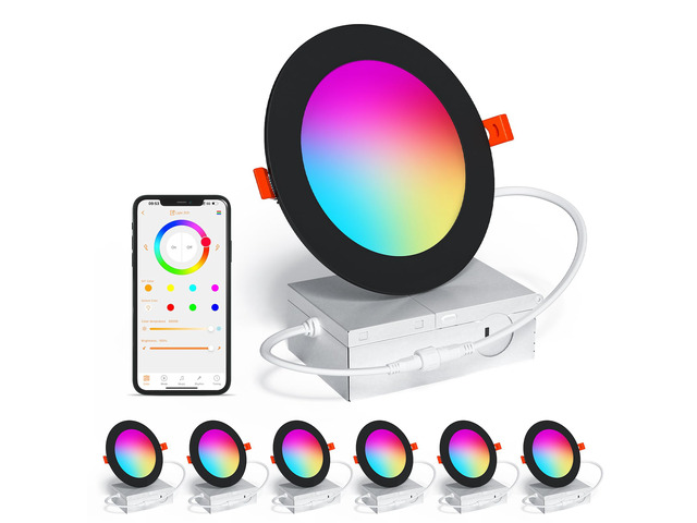 Smart Recessed Lighting 4 Inch Black RGBCW Color Changing 12W LED Downlight with Junction Box,1080 Lumen Recessed Ceiling Light Compatible with...