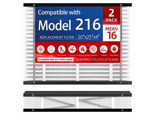 2 Pack, 216 Replacement Filter, Compatible with AprilAire 216 Whole House Air Purifiers Models,1210,1620,2210,2216,3210,4200,MERV 16 HVAC Furnace...
