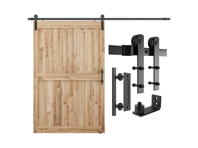 9 FT Heavy Duty Sturdy Sliding Barn Door Hardware Kit, Black (Whole Set Includes 1x Pull Handle Set & 1x Floor Guide) Fit 50''-54' Wide Door Panel...