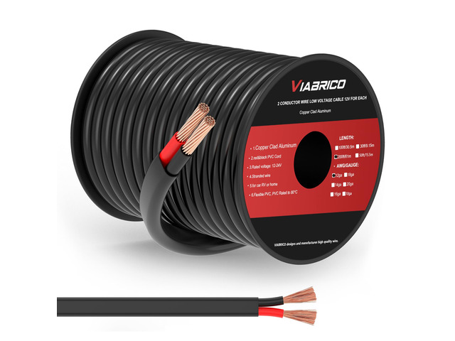 12 Gauge Wire 2 Conductor Electrical Wire, 12 AWG 3.3mm² PVC Cord, 12V/24V DC Low Voltage/Copper-clad Aluminum/Flexible/2 Wire for Automotive LED...