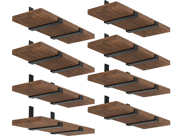 Shelf Bracket, Heavy Duty Floating Shelf Brackets 10-Inch Long, 16-Pack Brackets for Shelves, Black Coated J Shape Metal Wall Shelf Support...