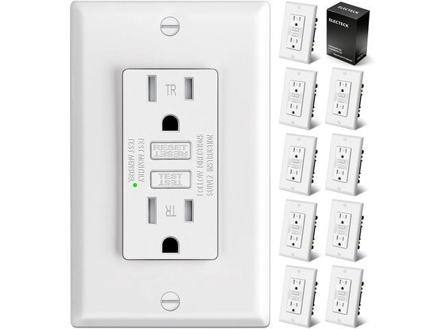 10 Pack GFCI Outlets 15 Amp, TR GFI, ETL Listed, White Slim, Tamper Resistant, 15A GFI Receptacles with LED Indicator, Ground Fault Circuit...