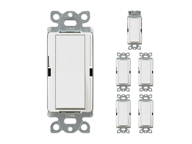 Claro 15 Amp Single-Pole Paddle Switch, CA-1PS-WH, White (6-Pack)