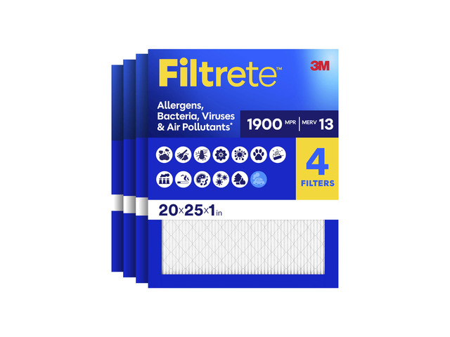 20x25x1 Air Filter, MERV 13 MPR 1900, Allergens, Bacteria, Viruses & Air Pollutants, 3-Month AC/Furnace Filters, Cleaner Air Reliable Airflow, 4...