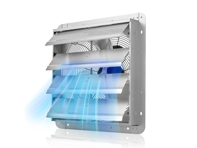 18 Inch Shutter Exhaust Fan Wall Mounted Automatic Louvers Silver, Sturdy Steel Housing, 3051 CFM Low Noise, AC Motor, Ventilation and Cooling for...