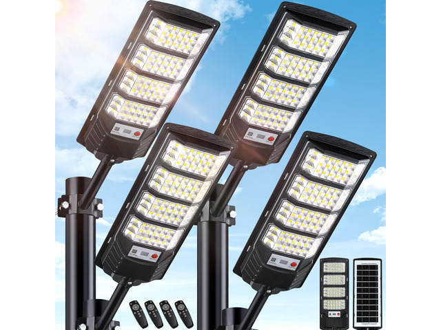 4 Pack Solar Street Lights Outdoor Waterproof, 6500K LED Motion Sensor Lights, Dusk to Dawn Solar Flood Lights with Remote,Parking Lot...