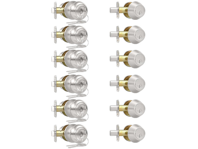 6 Pack Front Door Lock Set, Exterior Door Knob with Lock and Key Keyed Alike Reversible Door Knob with Lock Set, Brushed Nickel Single Cylinder...