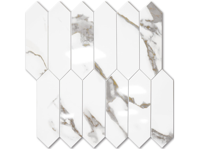 Glossy White Marble with Gold Veining Backsplash Tile Peel and Stick, 12.8 x 12.8 Inch 10 Sheets Long Hexagon PVC Self Adhesive Mosaic Tiles Stick...