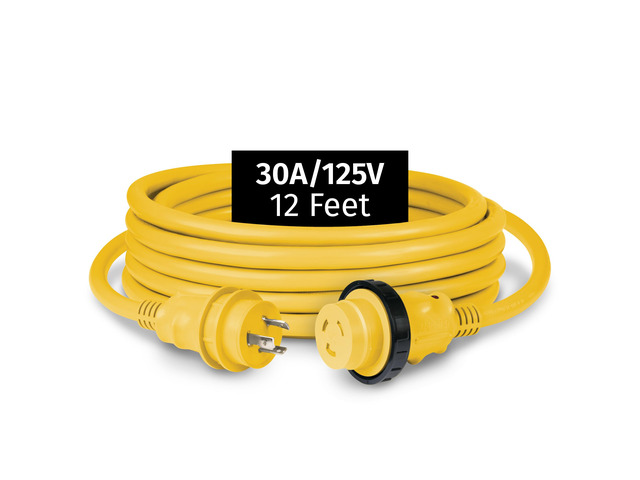 30A 125V Marine Shore Power Cordset, Yellow, 12 Ft, 199116