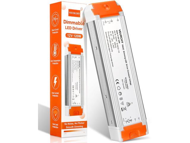 120W LED Driver 12v Dimmable, AC 120V to DC 12V 120 Watt LED Dimmable Transformer 10A Compatible with Lutron & Leviton Dimmer Switches,12 volt...