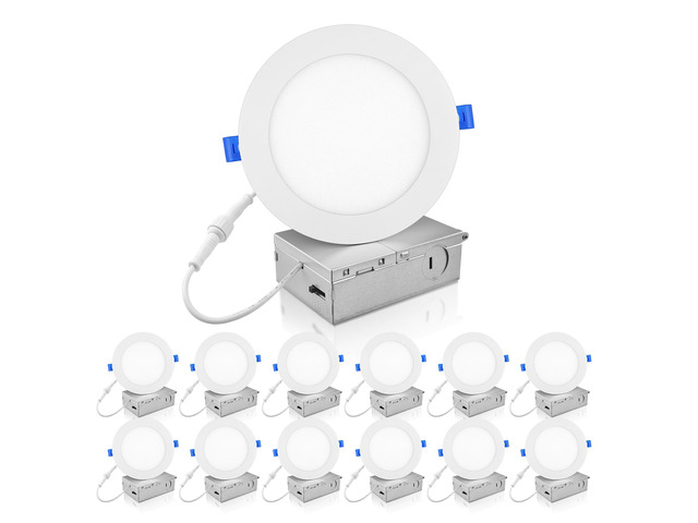 12 Pack 6 Inch Slim LED Recessed Lighting with Junction Box, 5000K Daylight, Dimmable Dimmable Can-Killer Downlight, 12W 1100Lm High Brightness...