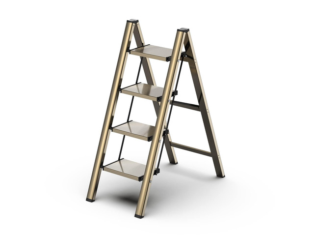 4 Step Ladder, Foldable Aluminum Step Stool with Anti-Slip Pedal Lightweight yet Sturdy, Portable, Non Slip Feet, 300Lbs Capacity, Elegant Look,...