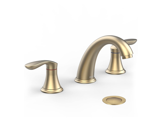 Bathroom Sink Faucet, Dual Handle Widespread Bathroom Faucet 3-Hole Design with Brushed Gold Finish, Includes Plastic Pop-Up Drain and cUPC...