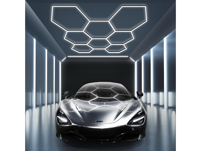 Hexagon Garage Light: Higher Brightness 38880 Lumens Honeycomb Garage Light, 8 Grid Systems 6500K, Hexagon Garage Grid Lighting for Garage, Gym,...