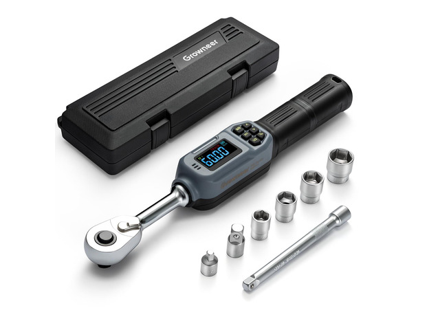 Digital Torque Wrench, 2.2-44.2 Ft-lbs/3-60 Nm, 3/8'' Drive Rachet Torque Wrench with Buzzer & Colorful LED Indicator, Electronic Torque Wrench Set...