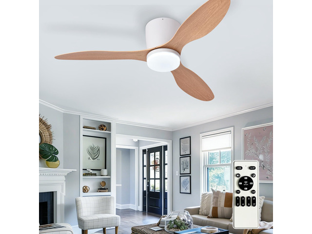 Flush Mount Ceiling Fan: 42-Inch White Ceiling Fans with Lights for Bedroom Indoor Outdoor - Low Profile Ceiling Fans with Remote Control 24W 3CCT...