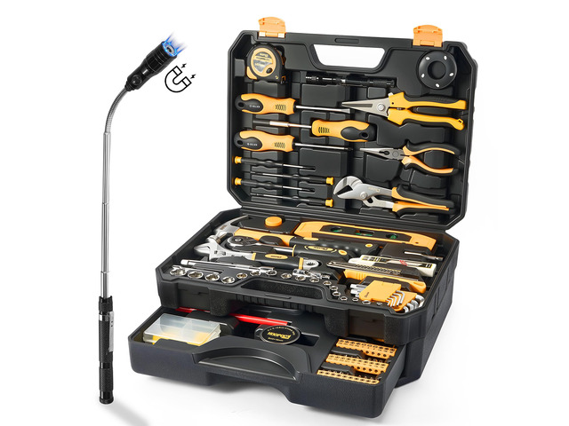 Tool Kit for Home, Basic Tool Set with Magnetic Pickup Tool For general household and auto repair with storage case and drawer, for homeowners, diy...