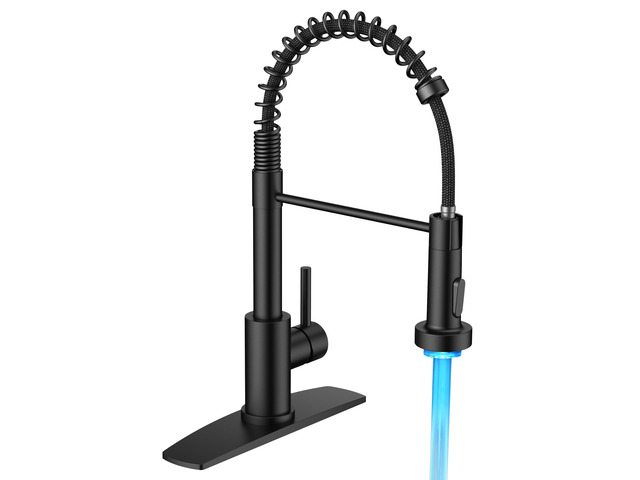 LED Kitchen Sink Faucet, with 3 Modes Sprayer, Matte Black Stainless Steel Single Handle, with LED Light Sprayer, Commercial Spring Pot Filler...