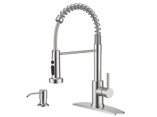 Kitchen Faucet with Soap Dispenser, Single Handle, Brushed Nickel 3 Modes Sprayer, Stainless Steel Pot Filler Faucet for Kitchen Sink, Outoor...