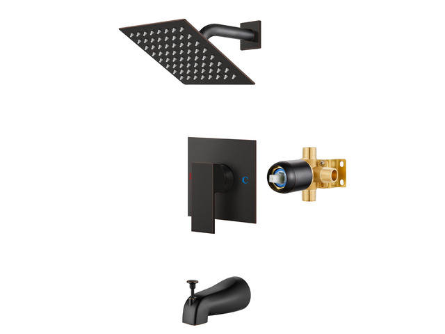 6 Inch Shower Faucet Set,Bathtub Faucet Kit,Oil Rubbed Bronze Shower Tub Faucet Set,Male Threads Rough-In Valve,Square Head Shower System