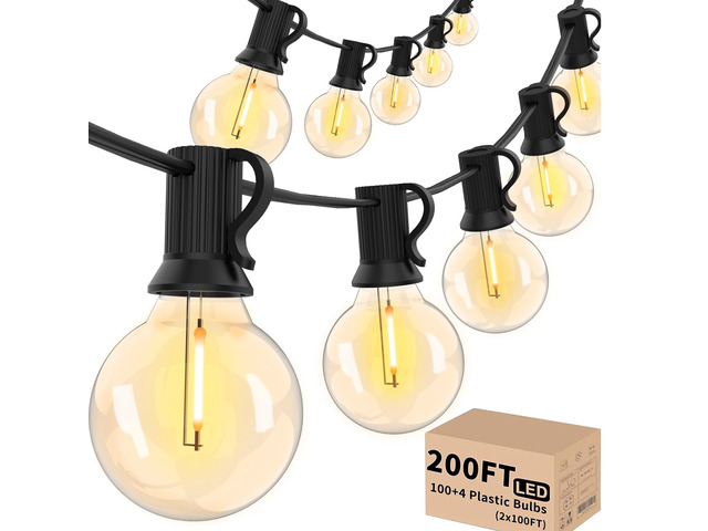 200 FT Outdoor String Lights for Outside Patio 104 Bulbs Waterproof Commercial Grade Hanging Globe Lighting, Shatterproof G40 LED Bulbs, For Bistro...