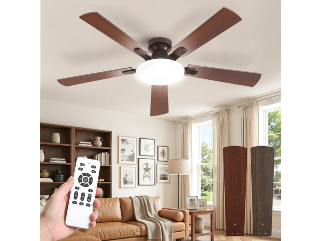 52 Inch Ceiling Fan with Lights and Remote, 30W 12' LED Panel Flush Mount Ceiling Fan, 6-Speed Quiet DC Motor Modern Low Profile Ceiling Fan with...