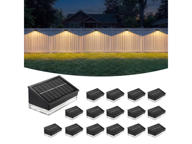 Solar Fence Lights 16 Pack, Outdoor Solar Lights with 3 Color Temperatures, IP65 Waterproof Wide-Angle LED Lighting for Fence, Patio, Yard, Deck,...