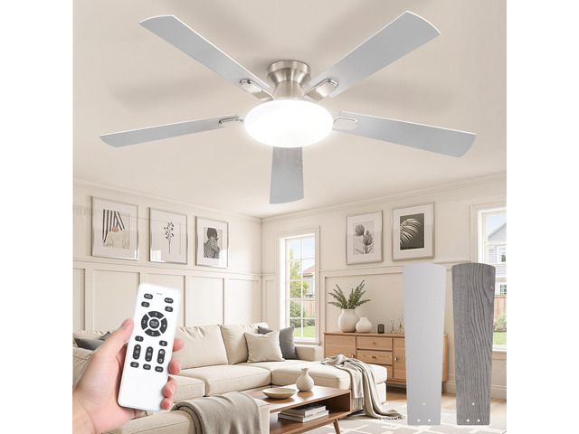 52 Inch Ceiling Fan with Lights and Remote, 30W 12' LED Panel Flush Mount Ceiling Fan, 6-Speed Quiet DC Motor Modern Low Profile Ceiling Fan with...