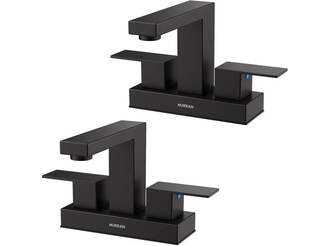 Matte Black Bathroom Sink Faucet, 4 inch Faucet Stainless Steel Bathroom Faucets 3 Hole with Pop-up Drain and Supply Lines, 2-Handle Faucet for...