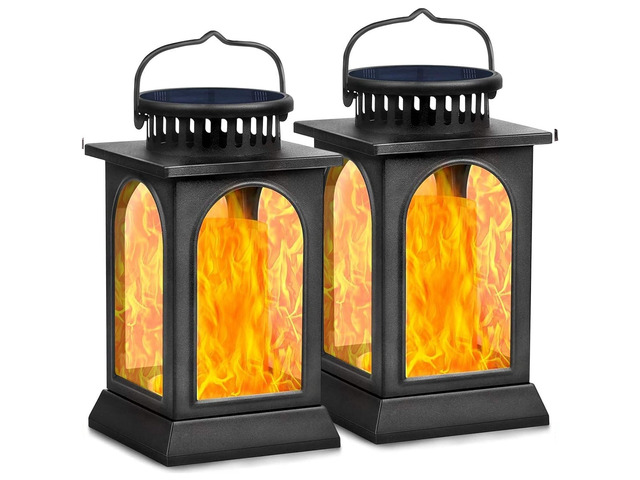 Flickering Flame Solar Lights Outdoor Metal Hanging Lantern, 2 Pack Realistic Flame Effect, Charges in 6-8 Hours, 10-12-Hour Runtime, IP65...