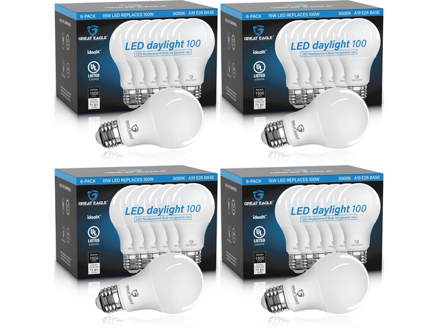 A19 LED Light Bulbs 100 Watt Equivalent - UL Listed - Daylight 5000K LED Light Bulbs, 15W Non-Dimmable, 1500 Lumens (24 Pack)
