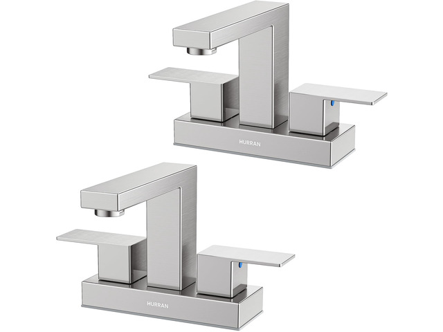 Bathroom Sink Faucet, 4 inch Brushed Nickel Bathroom Faucet Stainless Steel Bathroom Faucets for Sink 3 Hole with Pop-up Drain and Supply Lines,...