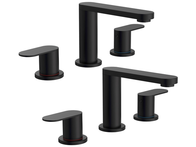 2 Pack Matte Black Bathroom Faucet 3 Hole 8 Inch Widespread Bathroom Faucets with Pop-up Drain and Supply Lines, 360° Swivel Spout 2-Handle...