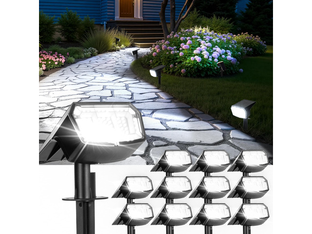 Solar Spot Lights Outdoor Waterproof, Solar Spotlights 12 Pack Cool White 63 LED 3 Lighting Modes Solar Landscape Spotlights for Yard, Garden,...