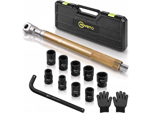 Gold 430mm offset Extension Ratchet Wrench Set, Impact Ready Premium gold finish. Long reach manual ratchet for tight spaces. Compatible with...