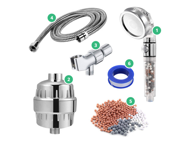 Original EcoPower High Pressure Handhled Shower Head + Shower Filter + Wall Adapter Kit