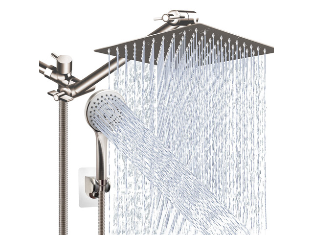 Shower Head Combo,10' Brushed Nickel High Pressure with 11' Extension Arm Rain Shower Head with 5 Settings Handheld Shower Head Combo,Powerful...
