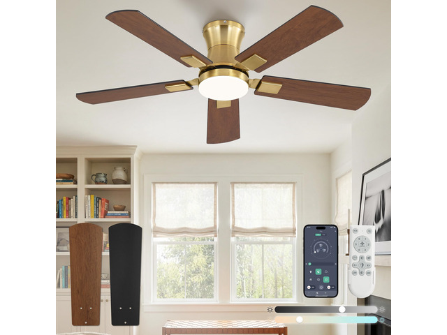 42 inch Ceiling Fan with Light, Low Profile, App & Remote Control Flush Mount, Stepless Dimming LED Light, Quiet Reversible DC Motor, Memory...