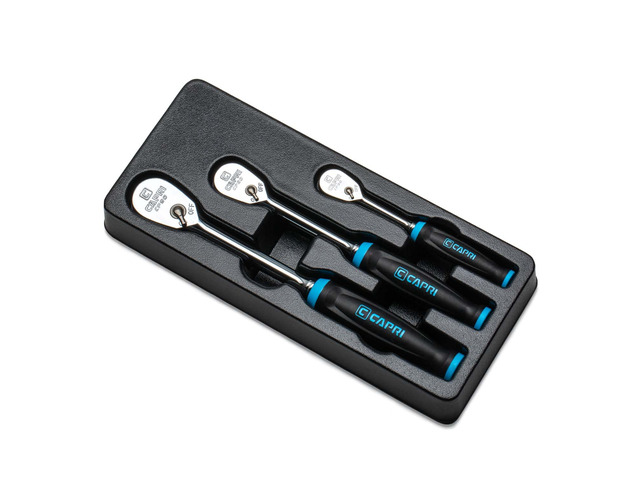 Fine 90-Tooth Ratchet Set, Ergonomic Soft Grip, 1/4, 3/8, 1/2 in. Drive, 3-Piece