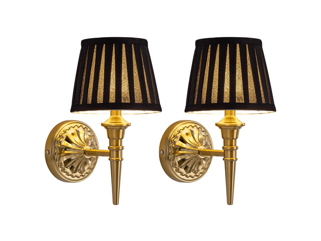 Cordless Gold Wall Sconces Set of 2, Black Fabric Lampshde Wall Lamps Small LED Wireless Portable Rechargeable Battery Lighting for Wall Painting,...