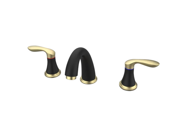 Bathroom Sink Faucet, Faucet for Bathroom Sink, Widespread Black and Gold Bathroom Faucet 3 Hole with Plastic Pop Up Drain and cUPC Lead-Free Hose...