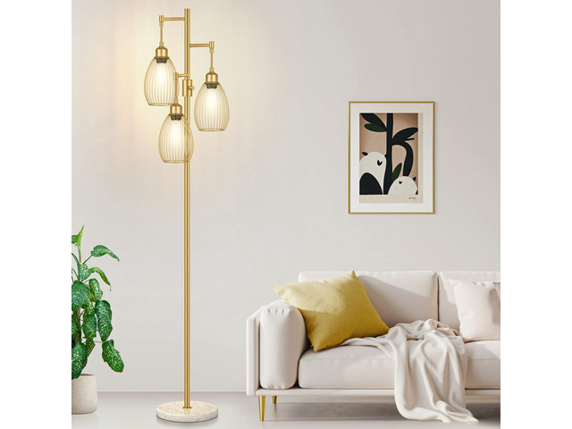 Dimmable Floor Lamp,3x800LM LED Bulbs Included, Farmhouse Industrial Floor Lamp Standing Tree Lamp with Teardrop Cage Head Tall Lamp for Living...