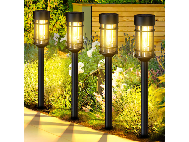 12 Pack Solar Lights Pathway Outdoor, Metal & Glass Large Solar Pathway Lights, Solar Powered Garden Lights for Yard, Landscape, Driveway Walkway