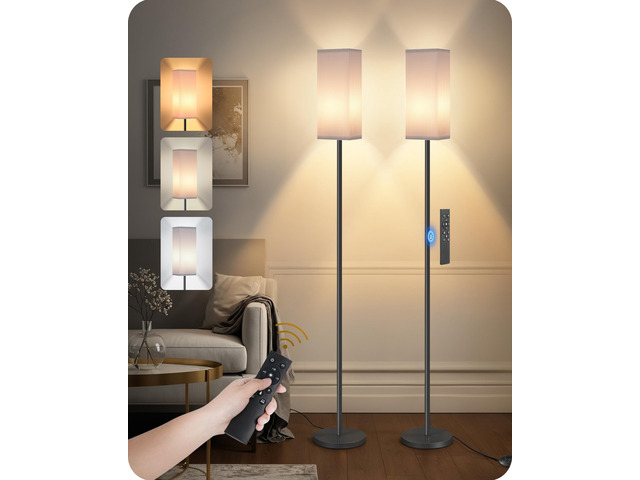 2Pack 64.2 Dimmable Floor Lamp for Living Room with Remote & Foot Switch, Corner Floor Lamp for Bedroom, Includes A19 Bulb, Modern Standing Tall...