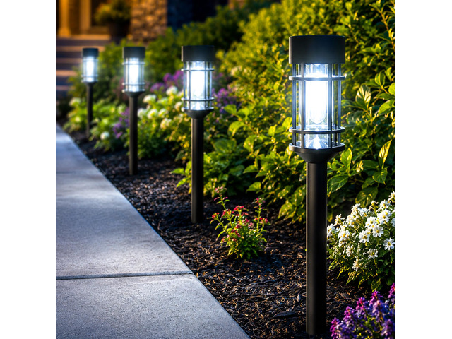 12 Pack Solar Lights Outdoor Pathway, Metal & Glass 21' Large Solar Pathway Lights, Solar Powered Garden Lights for Yard, Landscape, Driveway Walkway