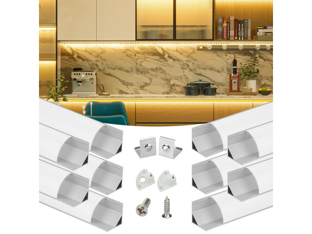 10Pack 6.6FT Silver V-Shape Corner LED Channel Milky Cover V1SW WW Silver LED Channel, Milky Diffuser Cover, 16x16mm V Shape, Corner Lighting, Fits...